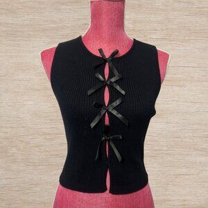 Coquette Black Ribbed Bow Sweater Tank Top Lelis Collection Blouse Womens Size S